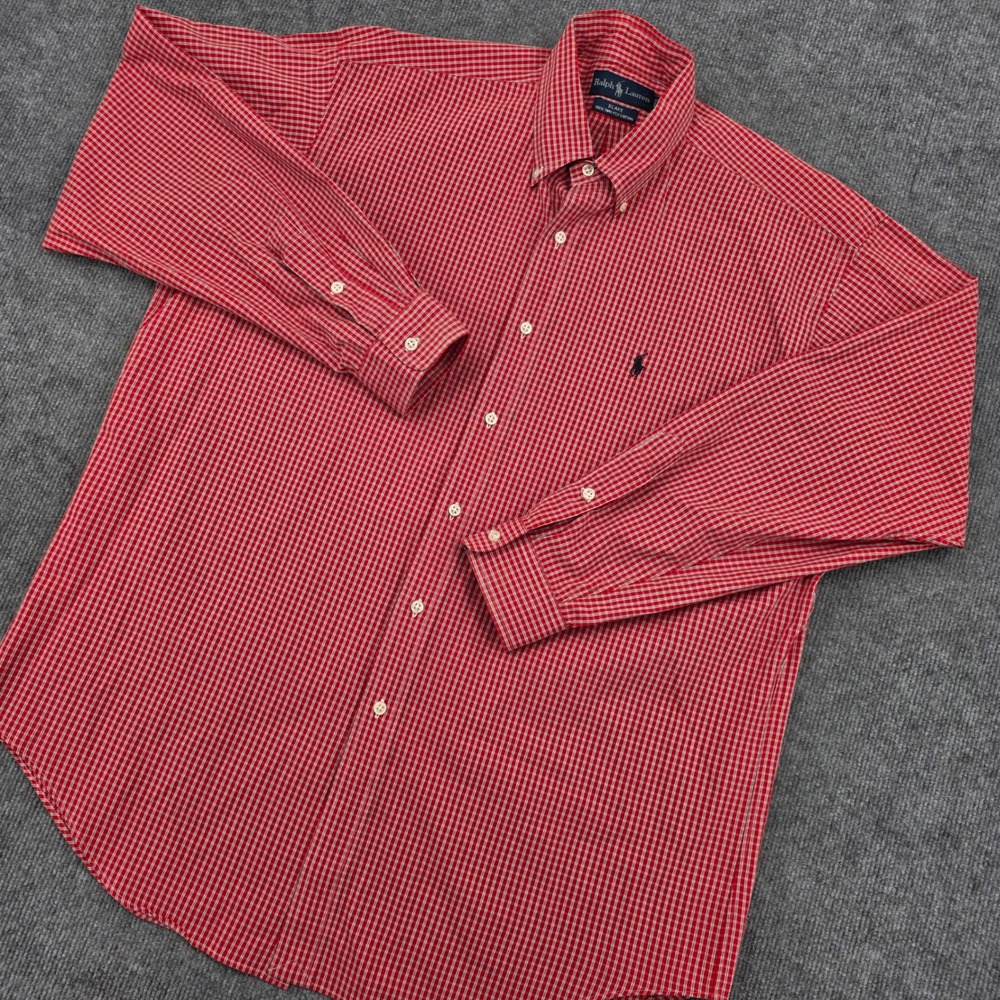 Ralph Lauren Blake Shirt Mens Large Red White Check Button Down 100% Cotton